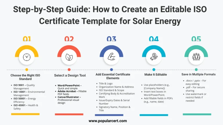 modern business workflow optimization infographic presentation how to create an editable iso certificate template for solar energy projects